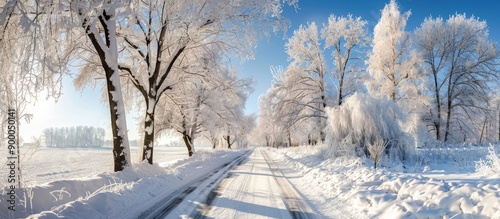 A snowy landscape with tree...
