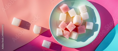 A plate of sugar cubes with...