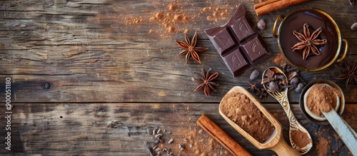 Wooden background with choc...