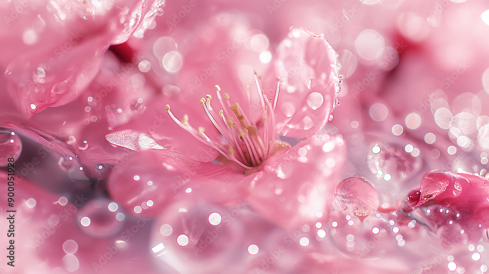 peach blossom, water, crystal clear, water droplets, give the skin a natural glow, dreamy feeling, ultra-clear, bright tones, overall tender pink, girly pink, girlish feeling, fresh, gentle, romantic,