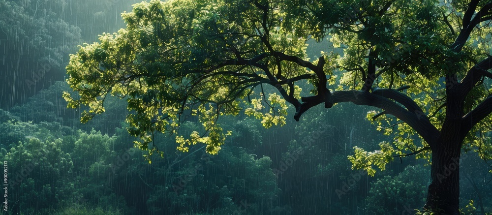 The tree appears stunning with a bright beautiful look in the morning after rain perfect for a copy space image The tree appears stunning with a bright beautiful look in the morning after rain perfect for a copy space image
