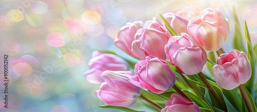 A bouquet of pink tulips se...