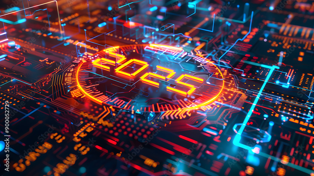 Abstract Digital Clock Displaying 2025 – Futuristic Image. Abstract Digital Clock Displaying 2025 – Futuristic Image.