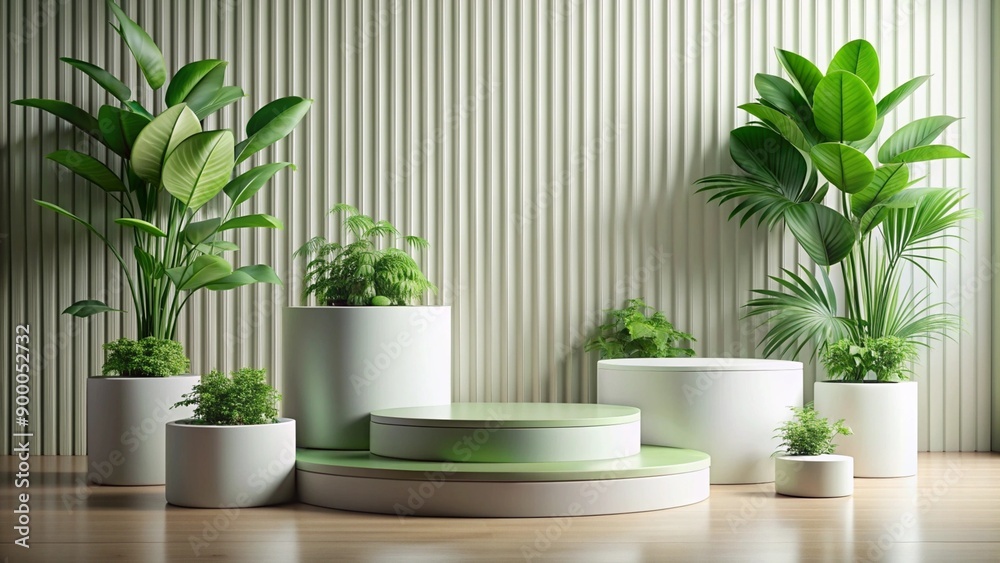 Minimalist Green and White Podium for Product Display.