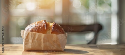A loaf of bread sits in a p...