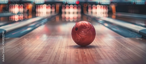 Bowling ball set on the lan...