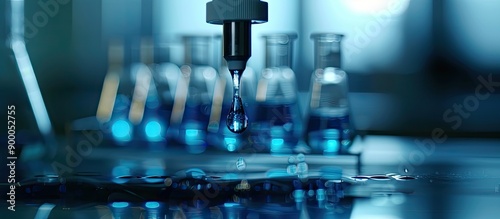 Focused on a blue liquid dr...