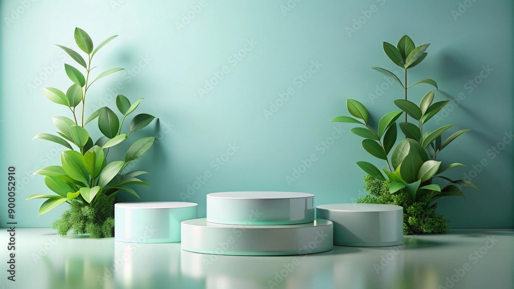 Green Podium Display with Plants. Green Podium Display with Plants.