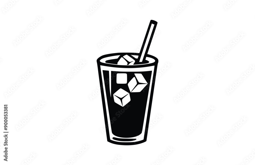 Iced coffee black icon isolated on white background. Vector illustration. Iced coffee black icon isolated on white background. Vector illustration.