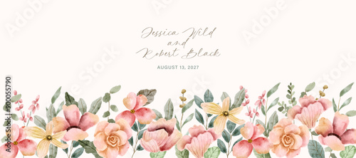 delicate pink yellow floral watercolor border