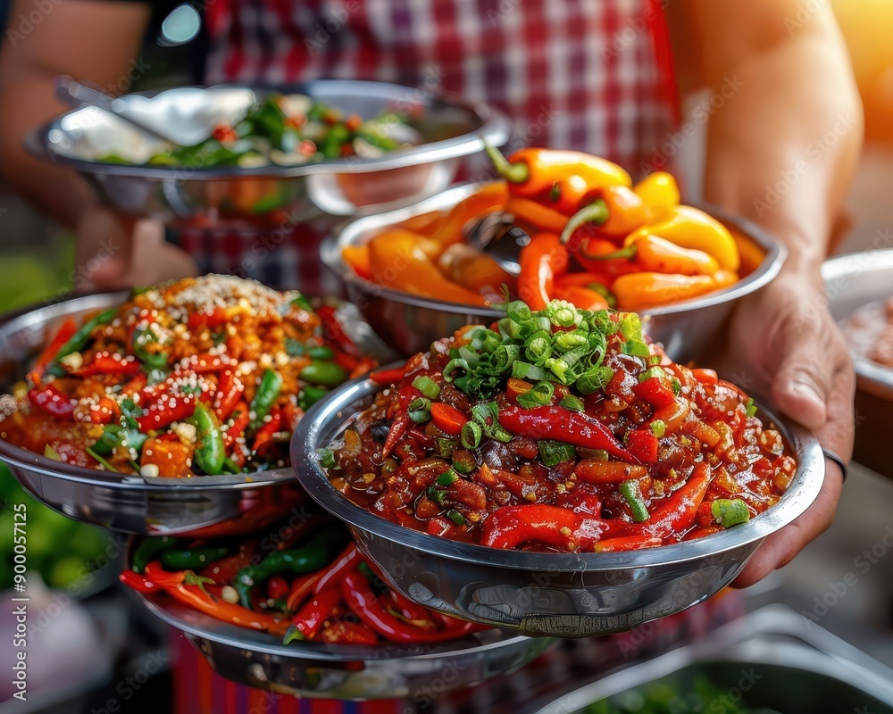 Colorful display of local delicacies at a food market, inviting and vibrant, Realism, Bright hues, Photography Colorful display of local delicacies at a food market, inviting and vibrant, Realism, Bright hues, Photography