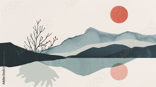 minimalist nature illustration with simple shapes