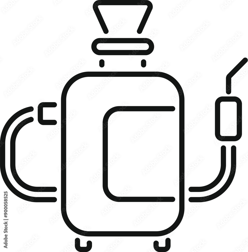 Line art icon of a portable oxygen concentrator, a medical device used to deliver oxygen to patients with respiratory conditions Line art icon of a portable oxygen concentrator, a medical device used to deliver oxygen to patients with respiratory conditions