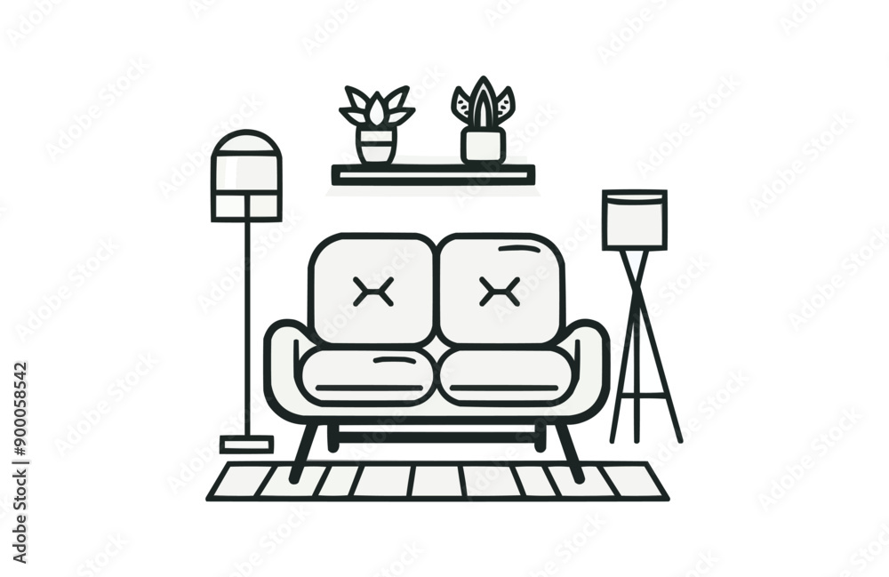 Living room black icon isolated on white background. Vector illustration. Living room black icon isolated on white background. Vector illustration.