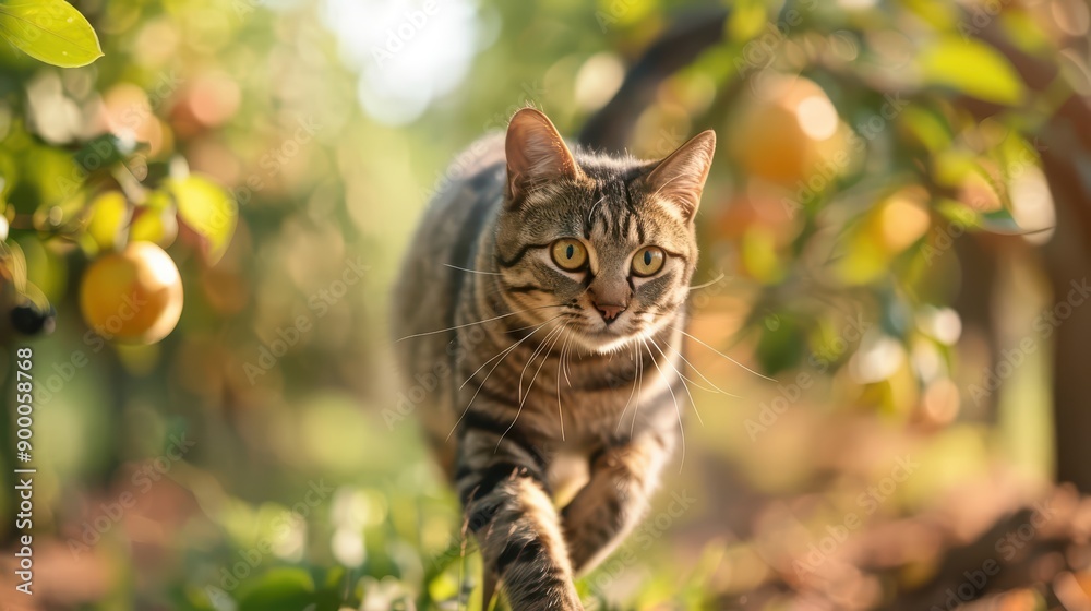 A fastpaced chase ensues as a cat races through an orchard filled with big A fastpaced chase ensues as a cat races through an orchard filled with big