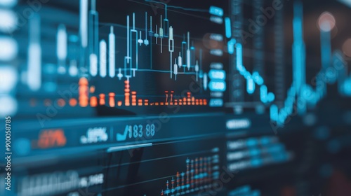 Wallpaper Mural A financial leverage concept blends a multiexposure of financial graph holograms with a corporate headquarters Torontodigital.ca