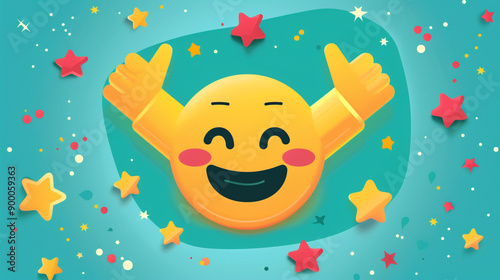 smiley face with star thumbs up and happy emoji