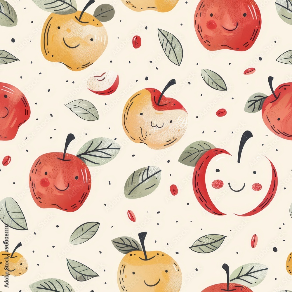 Fototapeta premium Vector style illustration of cute apples pattern, sweet and lively, seamless design