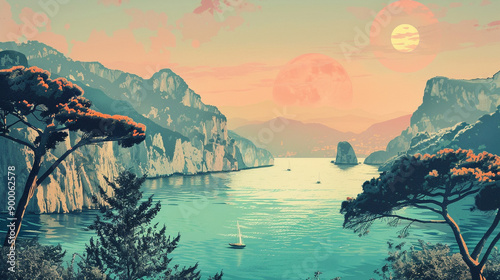 vintage travel poster with scenic destination