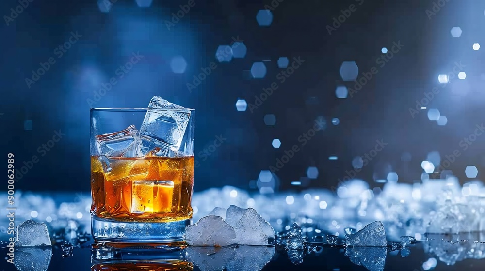 Whiskey on the Rocks with a Blue Background Whiskey on the Rocks with a Blue Background