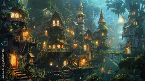 illustration of a fantasy village