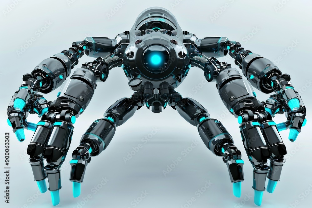 High tech robotic spider with glowing blue accents symbolizing innovation and futuristic design in robotics High tech robotic spider with glowing blue accents symbolizing innovation and futuristic design in robotics
