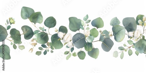 Watercolor Eucalyptus and Cotton Floral Border © rezor