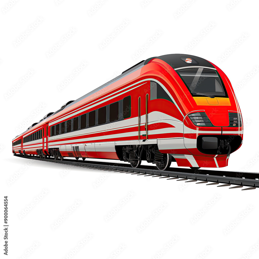  Red modern train on white background in vector style