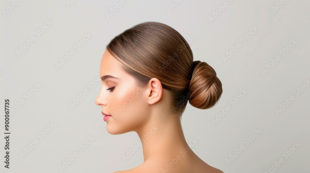 Beautiful Woman with Sleek Low Bun Hairstyle Beautiful Woman with Sleek Low Bun Hairstyle