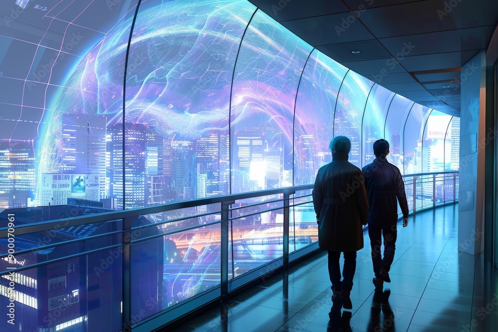 Futuristic cityscape with neon lights and high tech architecture advanced urban design sci fi metropolis vibrant and lively digital illustration