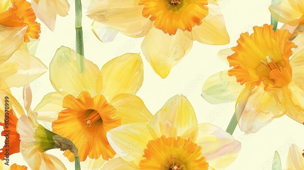 Light watercolor daffodils seamless tile Light watercolor daffodils seamless tile