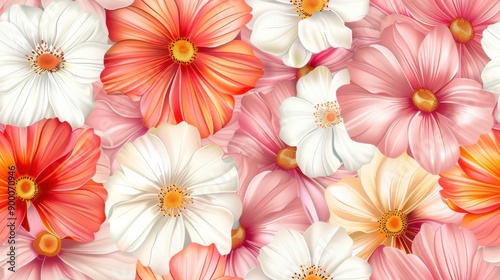 Vintage-colored cosmos flowers in an elegant tile pattern