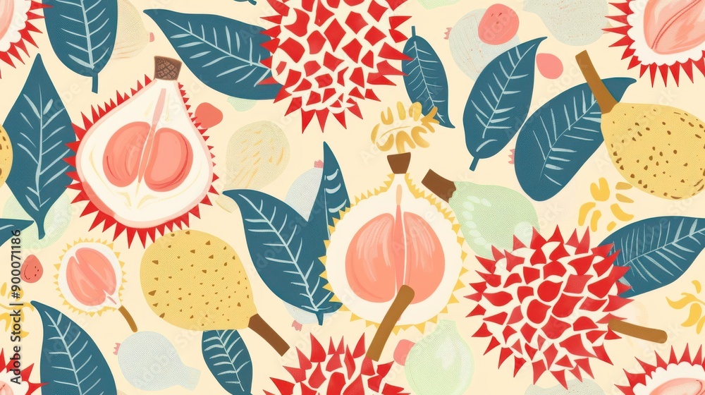 Pastel tight durian design seamless pattern Pastel tight durian design seamless pattern