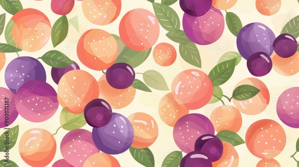 Pastel mangosteens tight seamless pattern Pastel mangosteens tight seamless pattern