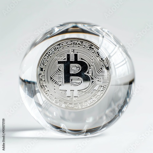 Bitcoin coin inside a crystal ball, Bitcoin future, predicting trends