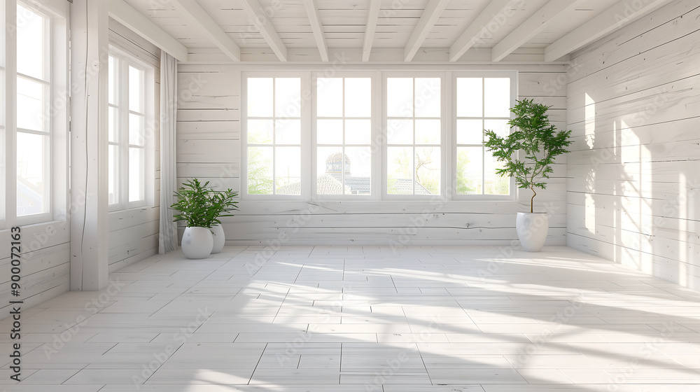 The photo shows a bright and airy room with whitewashed wood walls and floors The photo shows a bright and airy room with whitewashed wood walls and floors