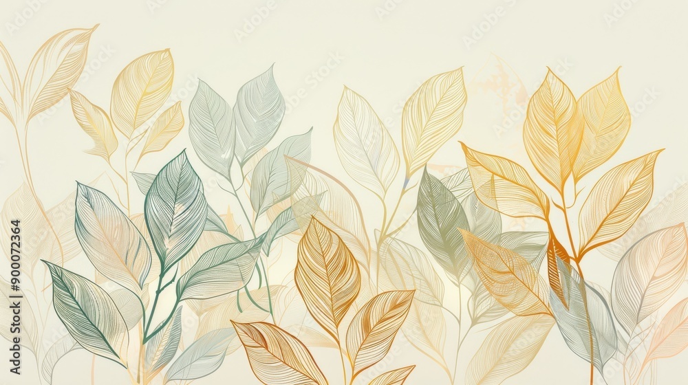 Gold line art, variegated plants, vector leaves Gold line art, variegated plants, vector leaves