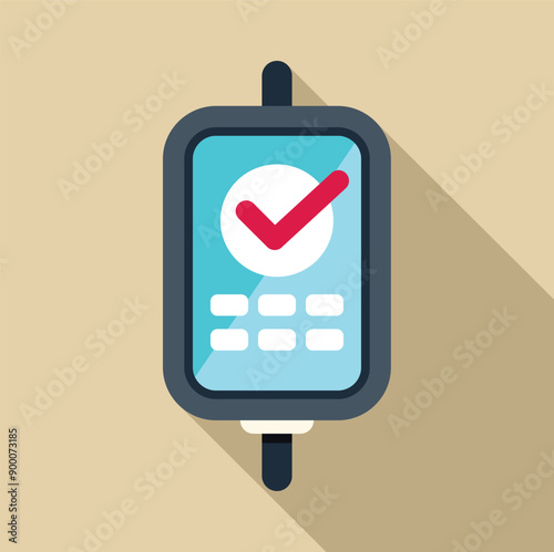 Electronic terminal is validating a payment with a checkmark icon displayed on the screen