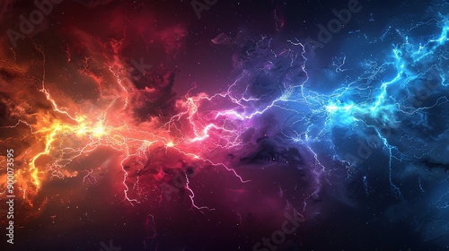 Clashing Storms of Red and Blue Lightning