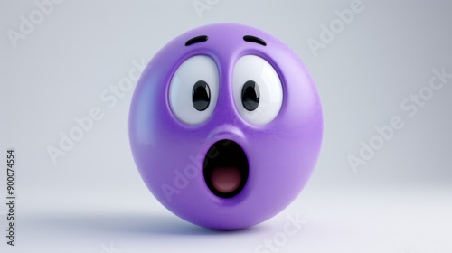 A 3D-rendered purple face emoji with an expression of surprise, mouth open and eyes wide, set against a white background, capturing a moment of shock or awe photo