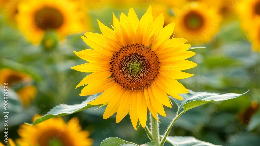 Field of sunflowers in full bloom, cheerful and bright, natural beauty
