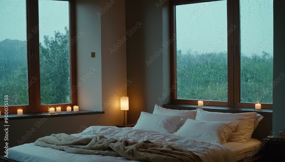 Highly detailed image a bedroom with raindrop window321 Highly detailed image a bedroom with raindrop window321