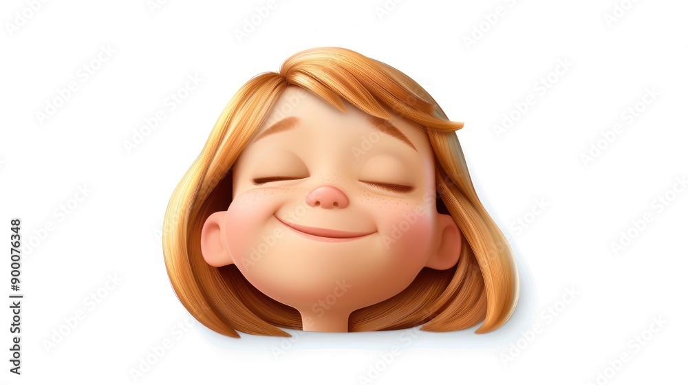 A dreamy girl face emoji with a serene smile and looking upward, set against a white background, depicting daydreaming or bliss A dreamy girl face emoji with a serene smile and looking upward, set against a white background, depicting daydreaming or bliss
