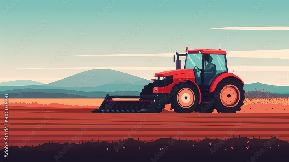 Farmer plowing a field with a tractor, fertile land, modern agriculture Farmer plowing a field with a tractor, fertile land, modern agriculture