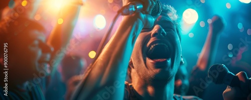 Friends having a karaoke night, musical enjoyment