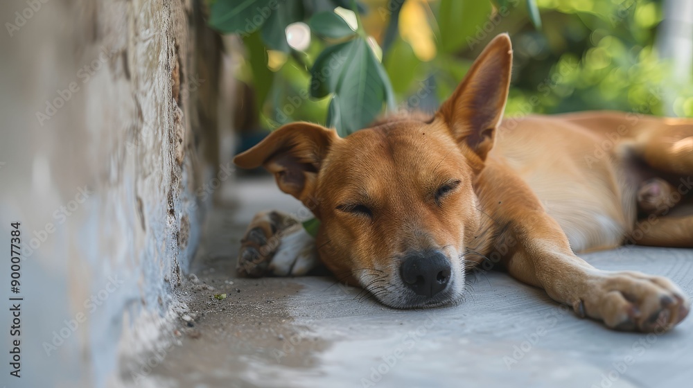 Dog resting in the shade to escape the heat, relaxation, pets, Dog resting in the shade to escape the heat, relaxation, pets,