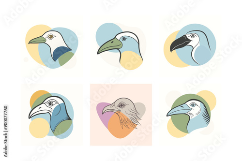 Logo sets of Ababil bird, labeled color blobs vector illustration.