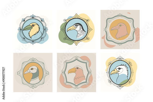 Logo sets of Ababil bird, labeled color blobs vector illustration.