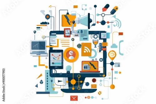 Wallpaper Mural Conceptual Technology Flat Illustration created with Generative AI Torontodigital.ca