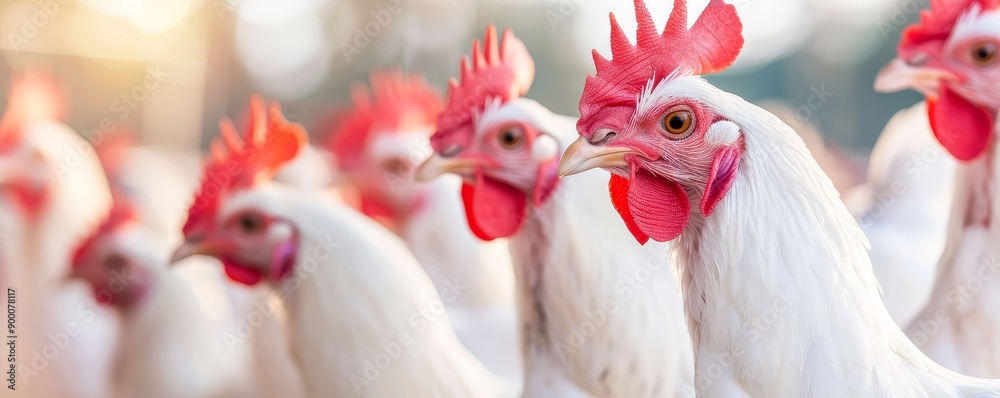 Fototapeta premium Poultry farm with freerange chickens, ethical farming, animal welfare